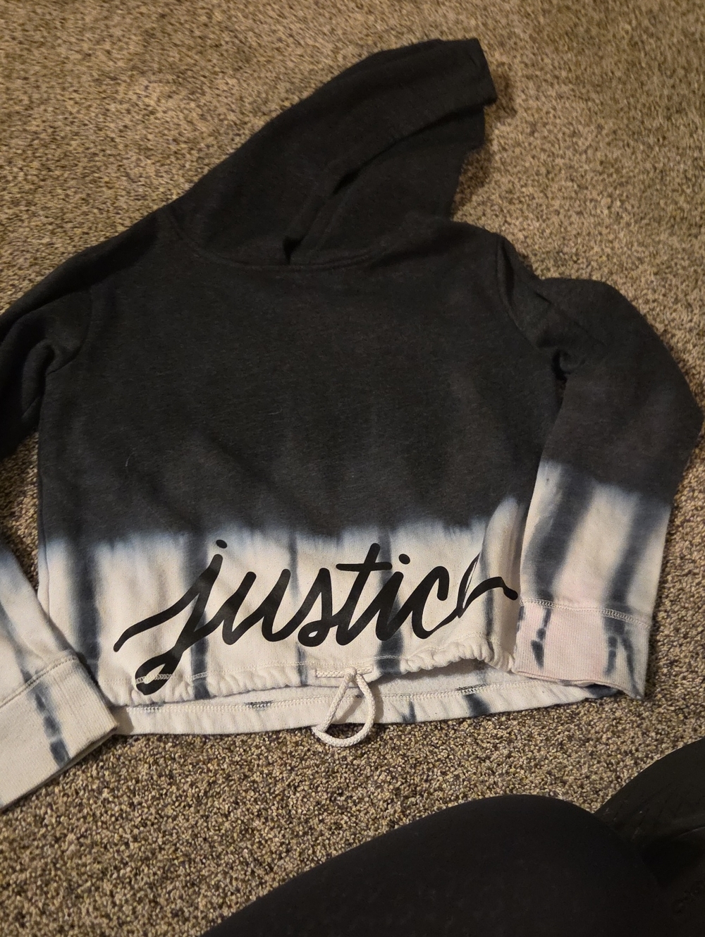 Justice Black & White Tie-Dye Cropped Hoodie Sweater
